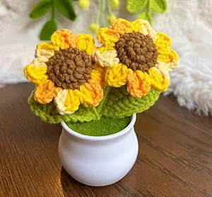 1 Pcs Crochet Flowers Artificial Twin Sunflower